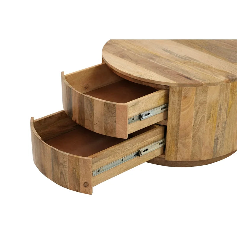 Brown 2-Drawer Round Wood Coffee Table K16700