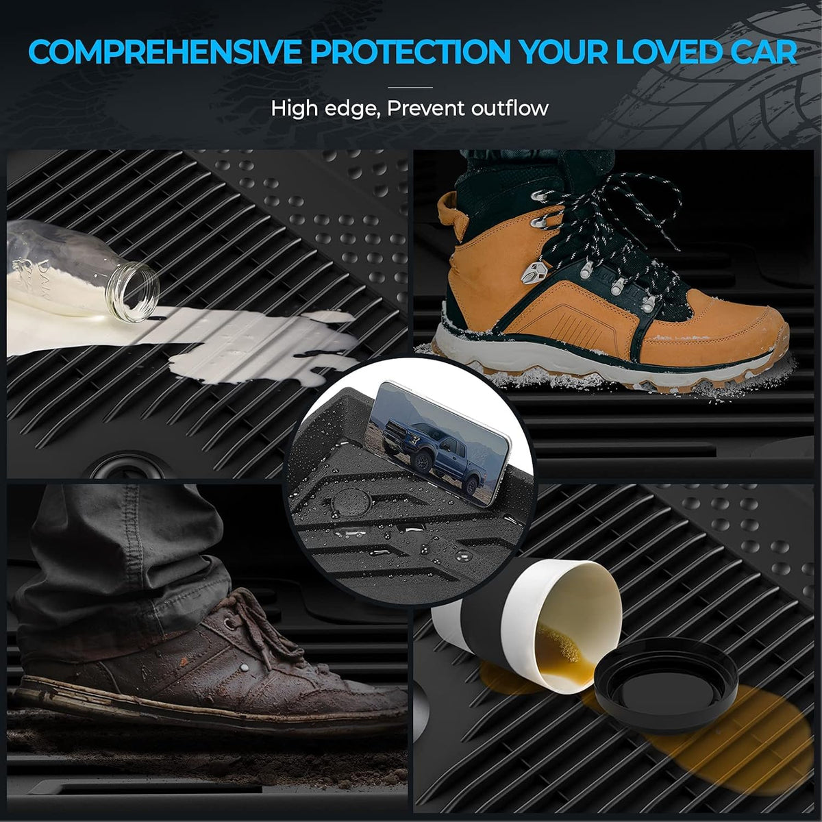Black All-Weather Heavy Duty TPE Rubber Floor Mats Liners H626809