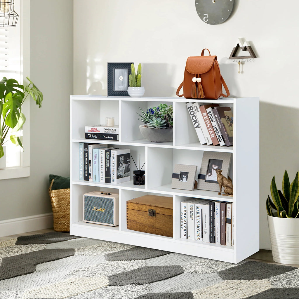 White 3-tier 8-Cube Floor Standing Storage Bookcase L185
