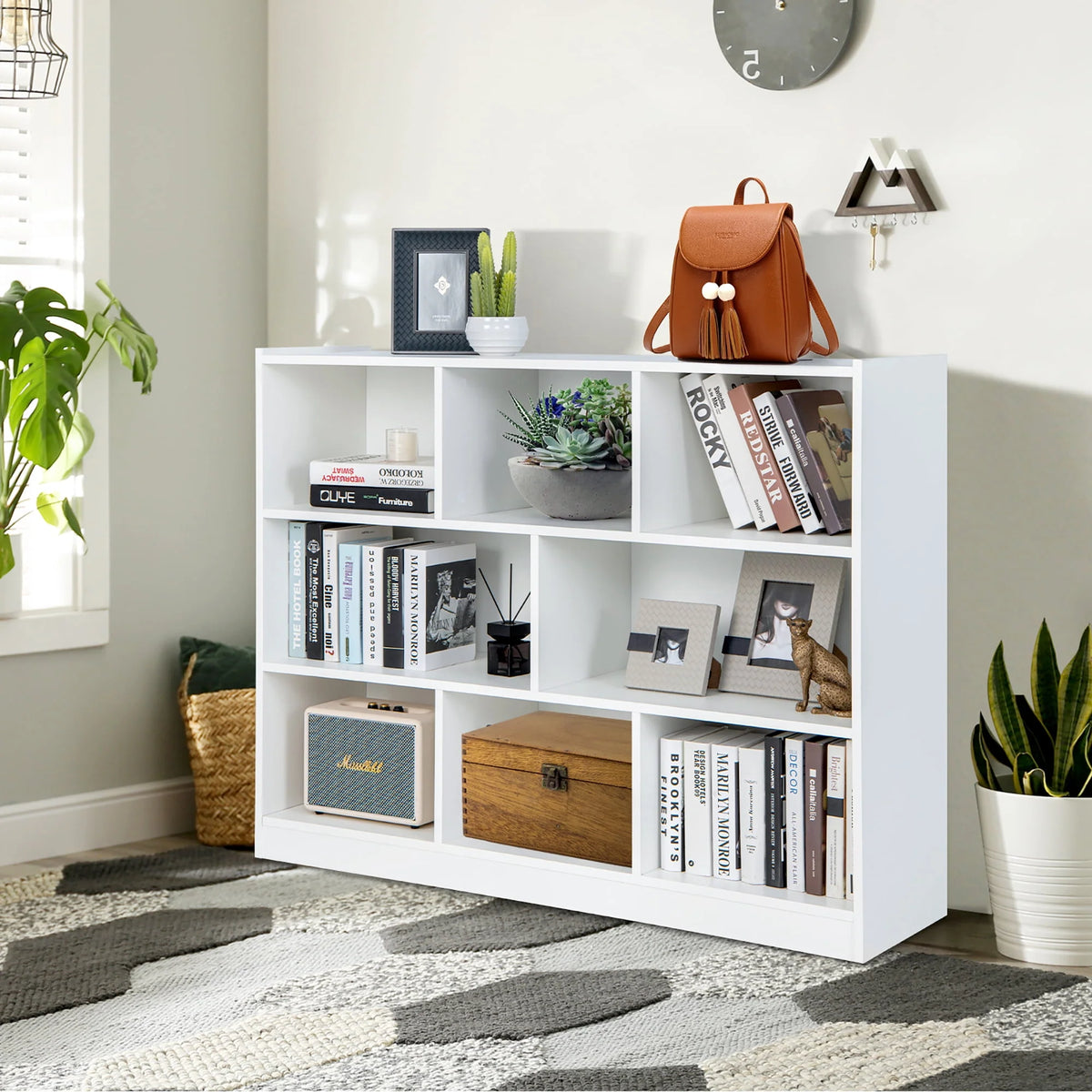 White 3-tier 8-Cube Floor Standing Storage Bookcase L185