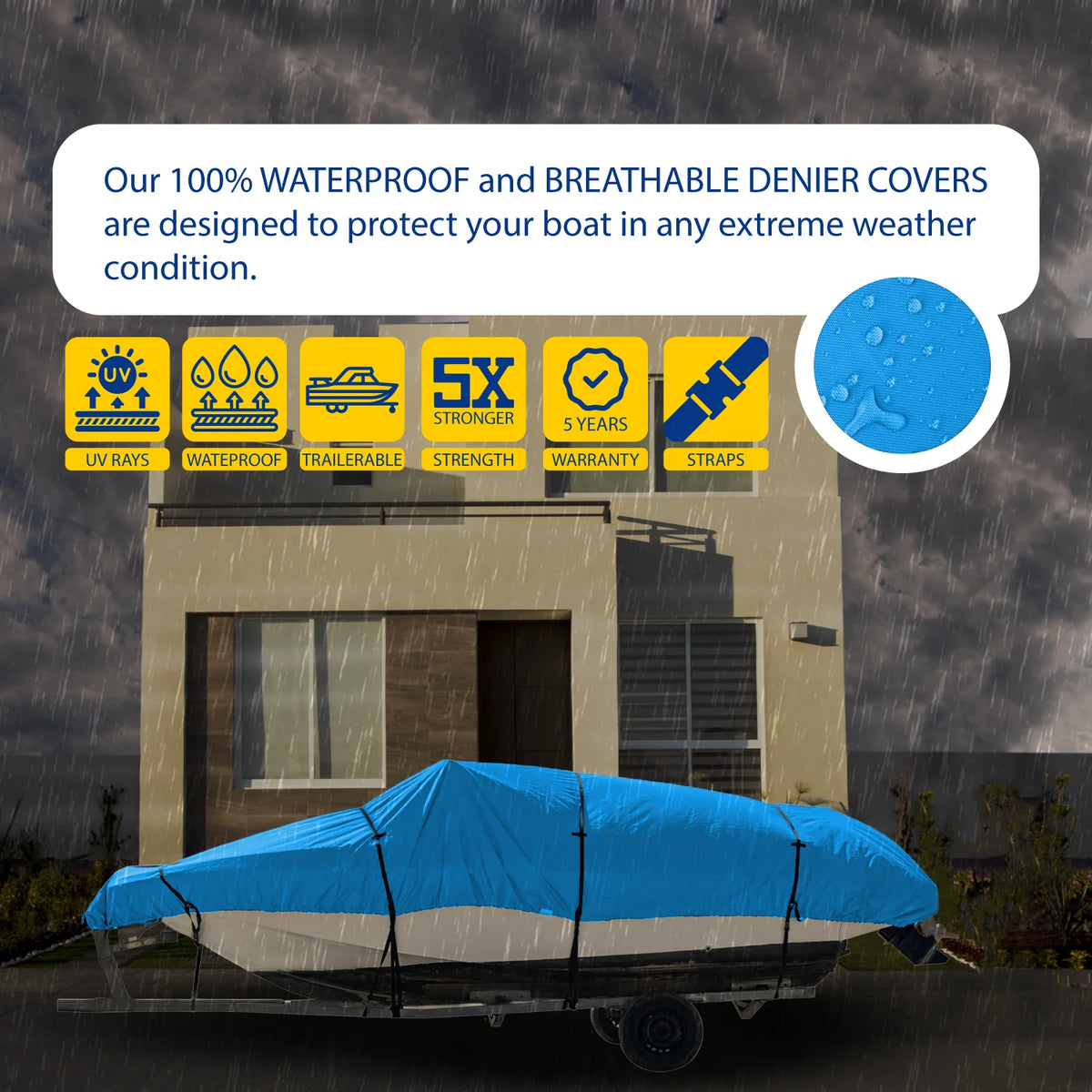 Waterproof Heavy Duty Trailerable Boat Cover with Storage Bag V105492