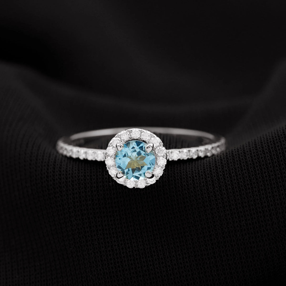 10K White Gold Aquamarine Ring with Diamond Halo H34056