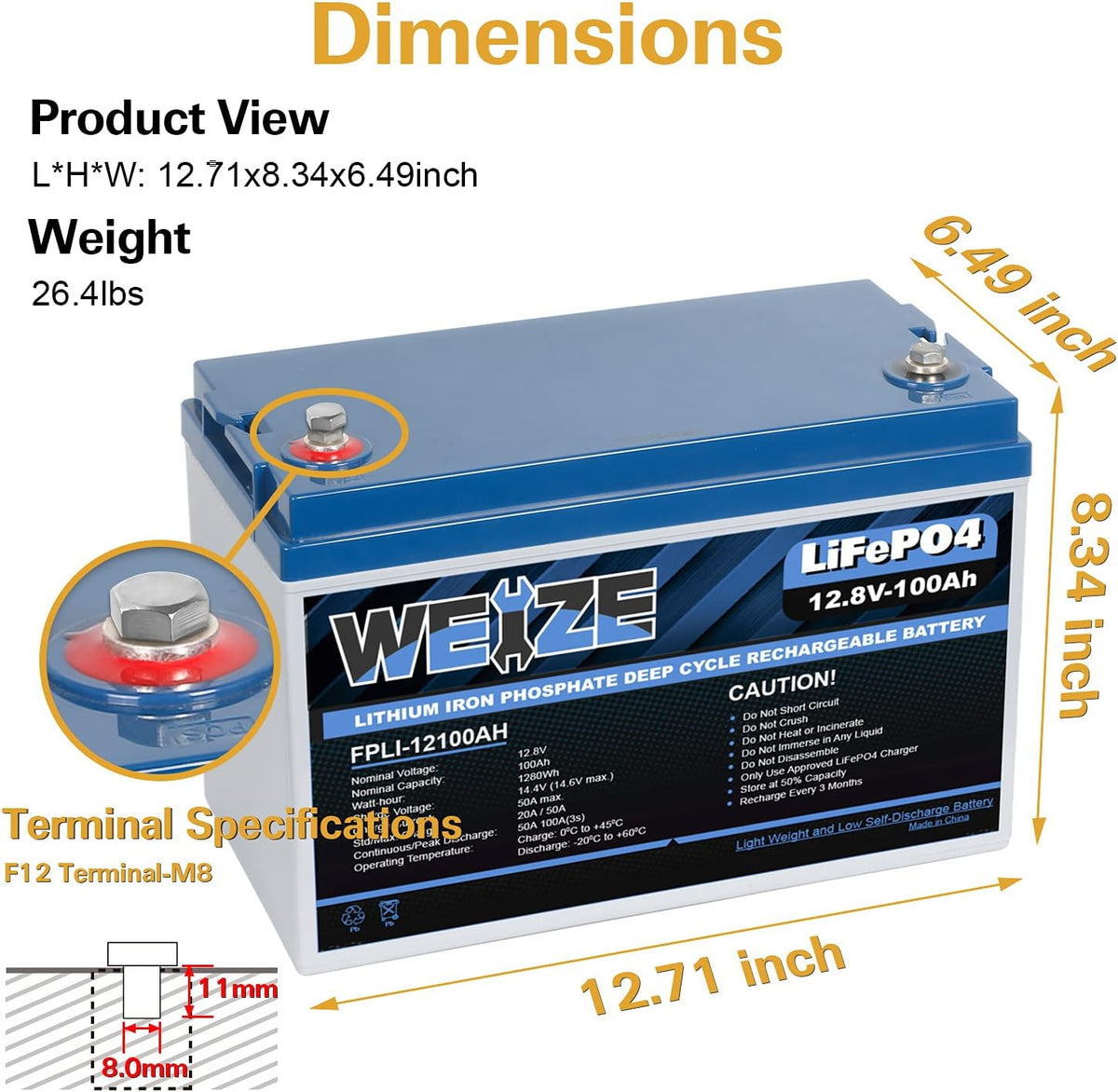 12V 50Ah LiFePO4 Lithium Battery with Smart BMS D9771