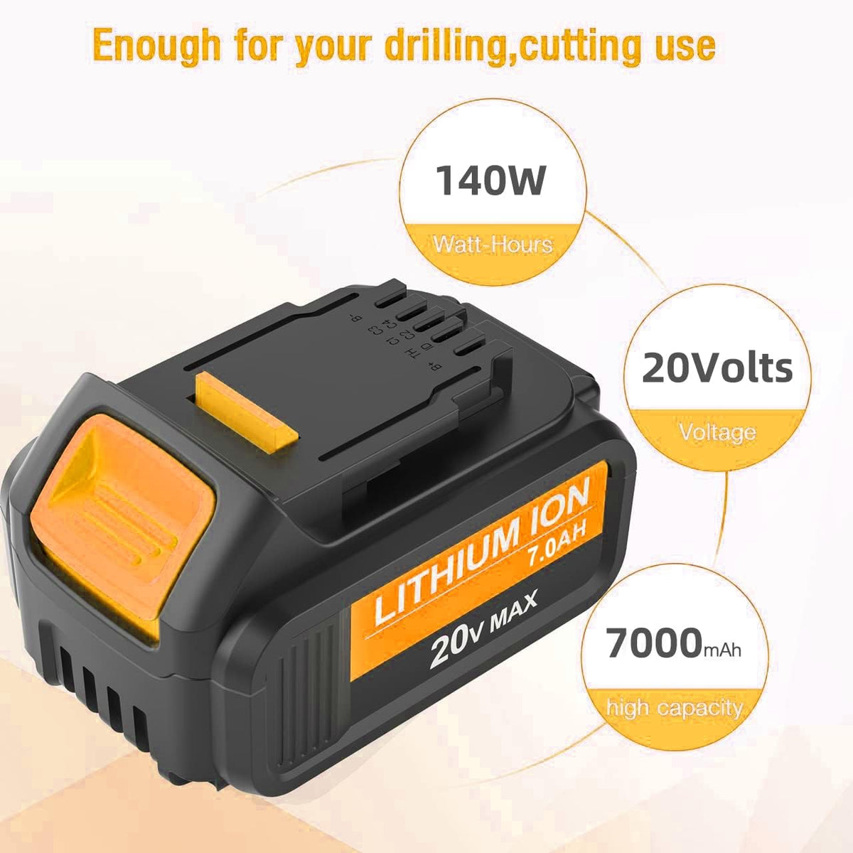 2 Packs 7.0Ah DCB207 Battery Compatible with Dewalt 20V Max Lithium Z581