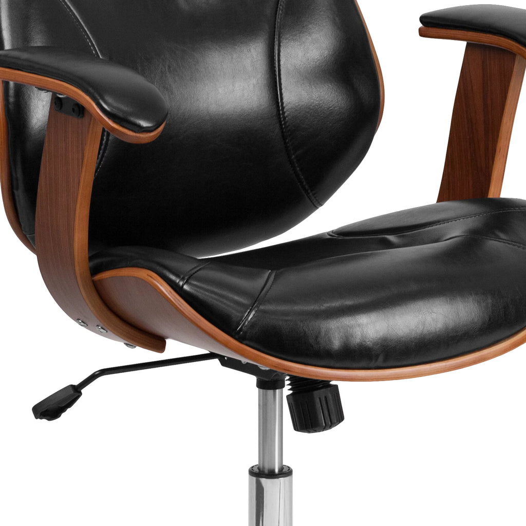 Black LeatherSoft Mid-Back Ergonomic Swivel Office Chair with Arms Z3726