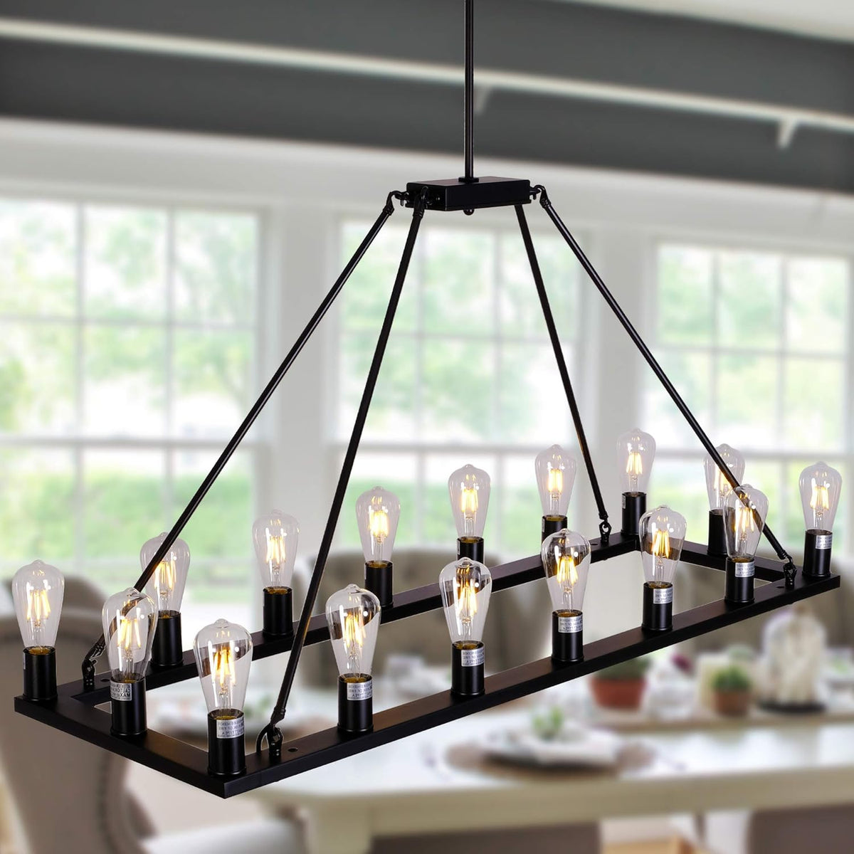 Black 10 Lights Rectangle Chandelier D2314