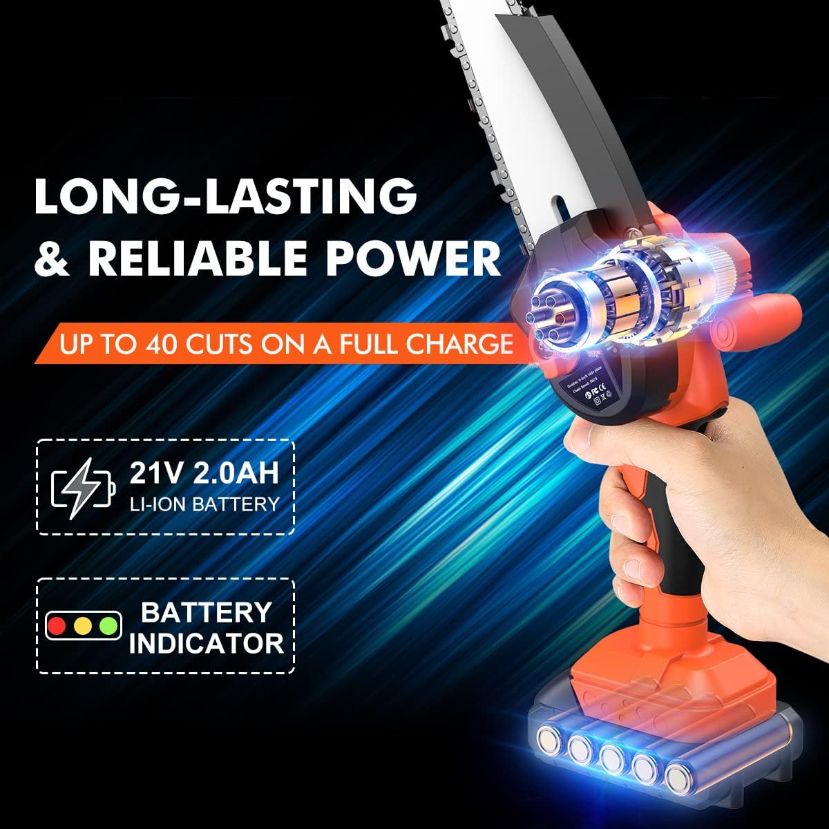 6" Mini Cordless Electric Chainsaw with Battery Indicator, Pack of 2 E9601