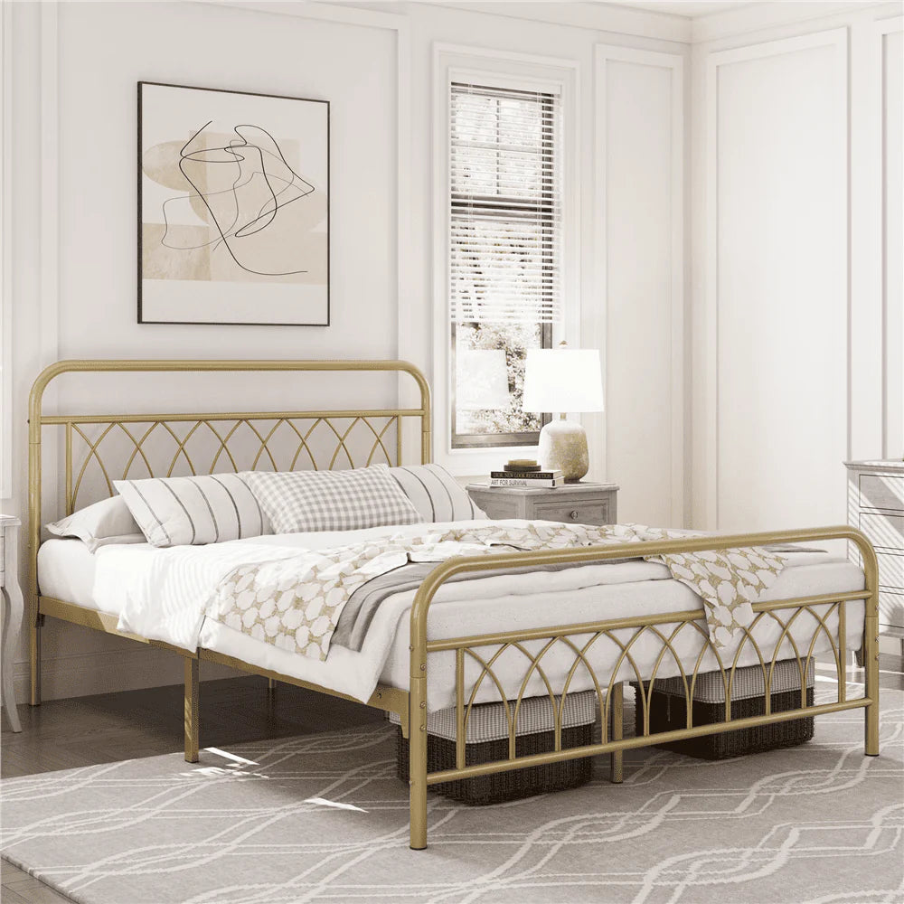 Black Metal Platform Bed Frame with Headboard and Footboard P7411