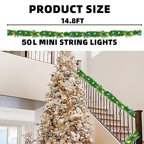 14.8 FT Artificial Christmas Garland with 50 Pre-Lit LED Lights V361