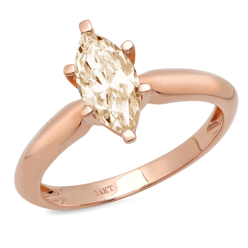 1.5ct Marquise Cut Brown Natural Morganite 18k Rose Gold Solitaire Ring Size 3.5 L9446