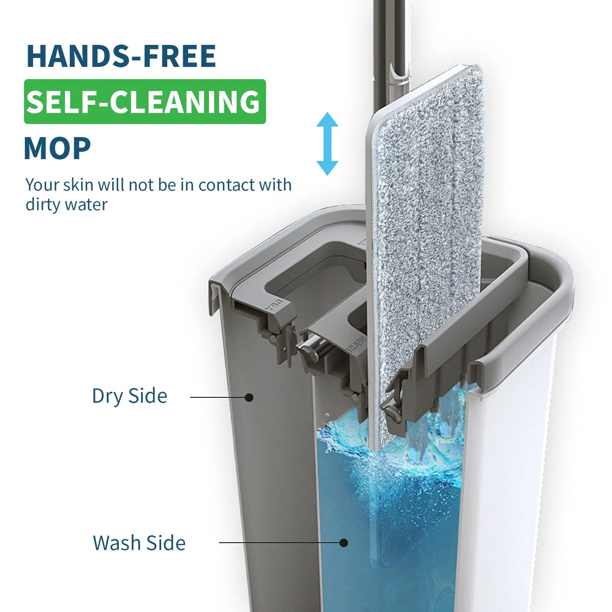 Flat Floor Mop and Bucket Set with 2 Washable Microfiber Pads A250