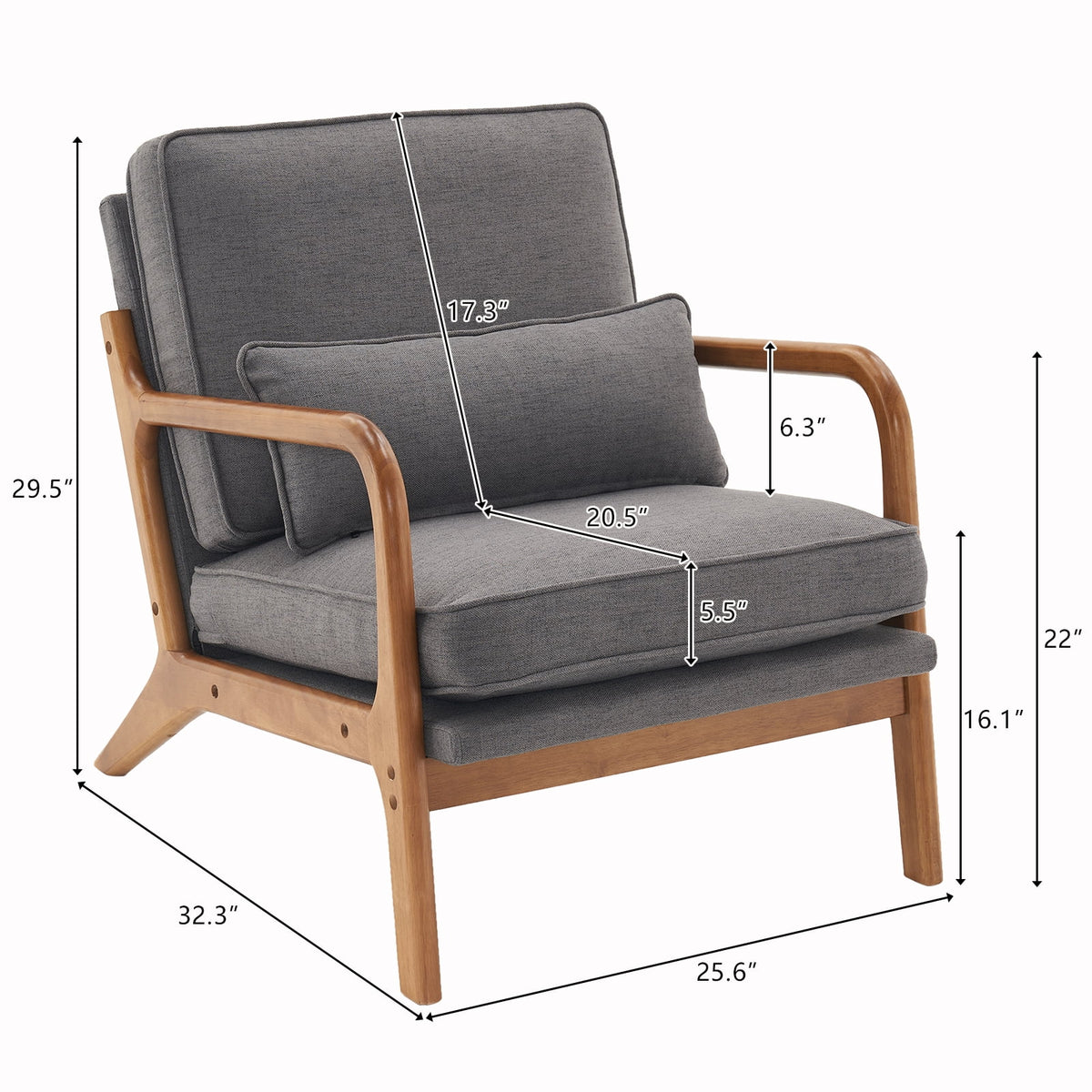 Fabric Single Sofa with Wood Legs (Gray) L7932
