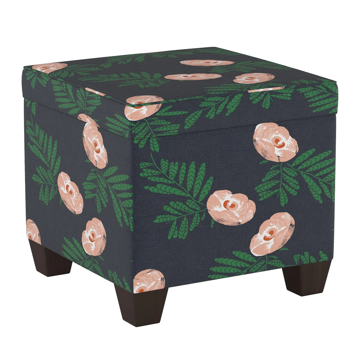 Indigo Floral Square Storage Ottoman W66306