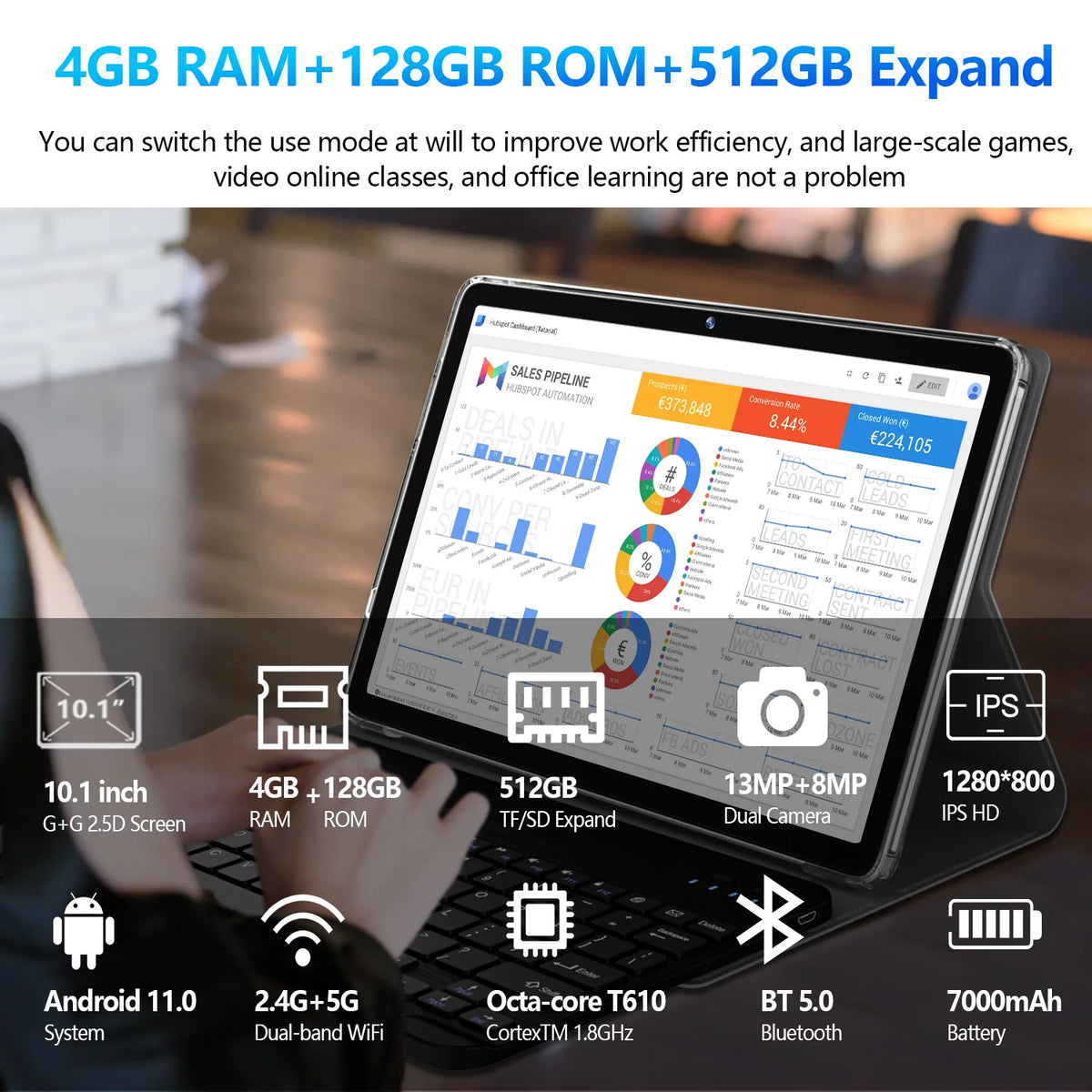 10.1 inch 128GB Android 12 Tablet with Keyboard N764972