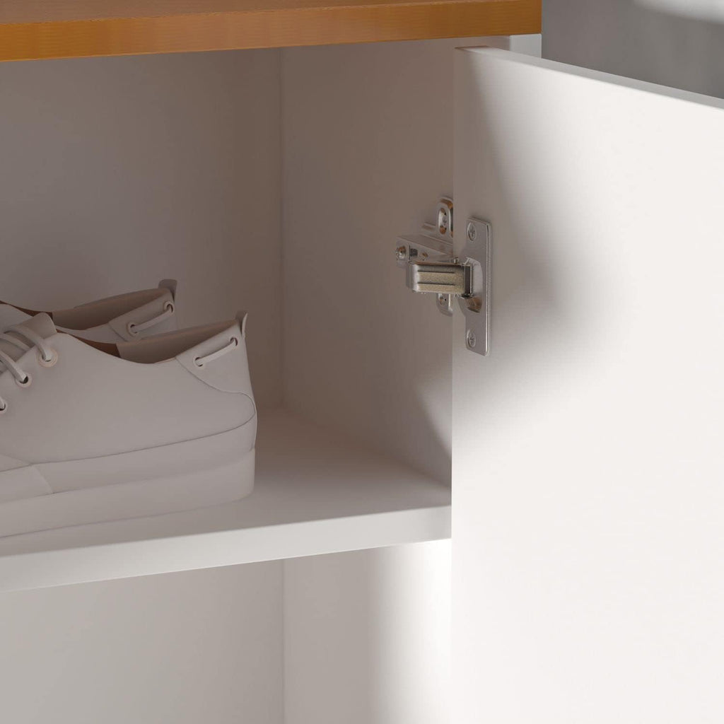 White-Walnut 3 Compartment Shoe Storage Cabinet with Locker F39692