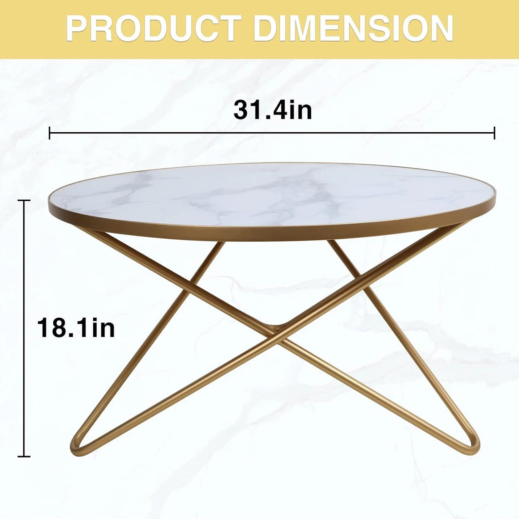Round Coffee Table with White Faux Marble Top C16901