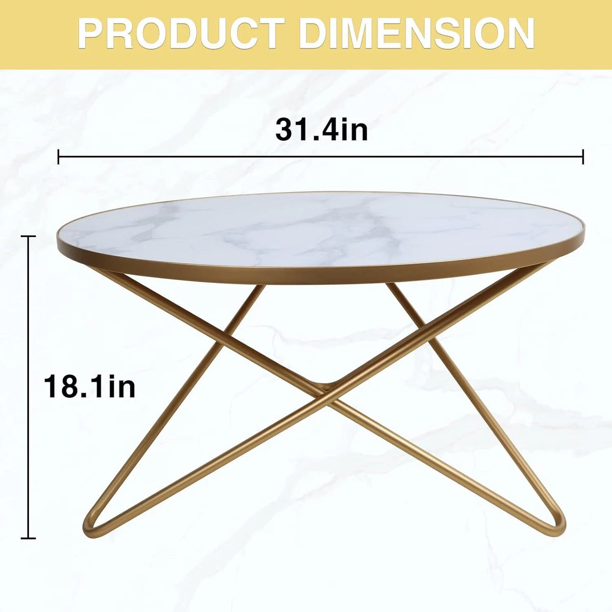 Round Coffee Table with White Faux Marble Top C16901