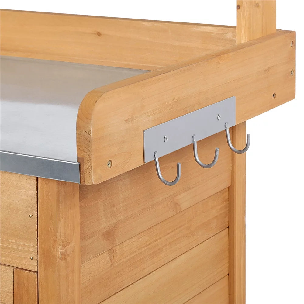 Garden Potting Bench with Cabinet Drawer J125015