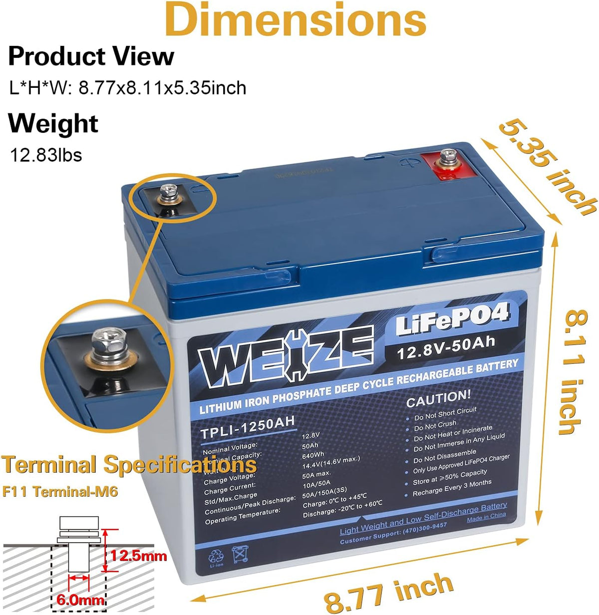 12V 50Ah LiFePO4 Lithium Battery with Smart BMS D9771