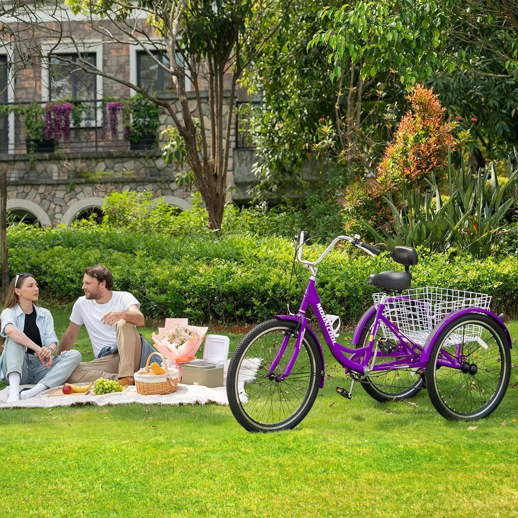 Cyan 26 inch 7-Speed Adult Tricycle with Basket A98222