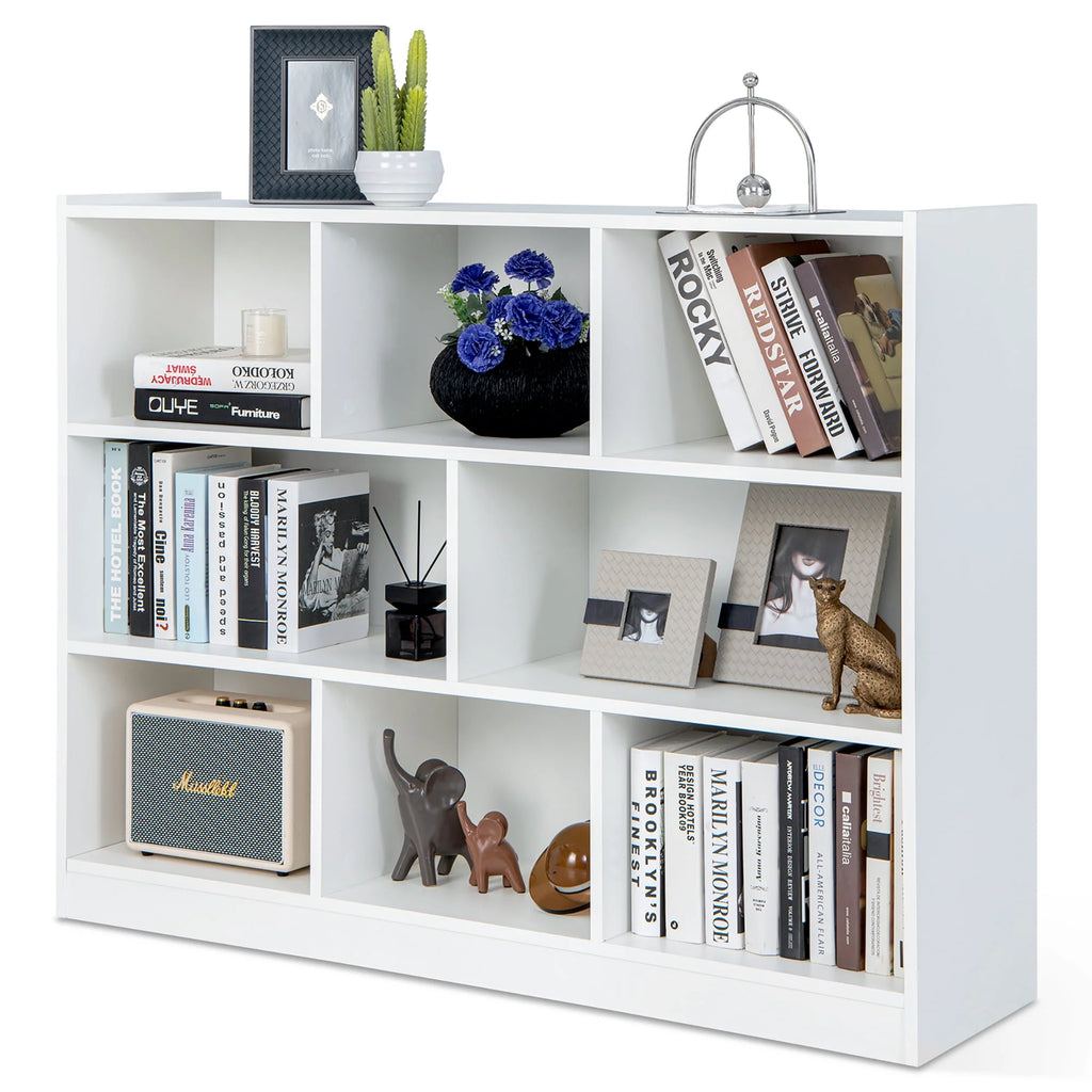 White 3-tier 8-Cube Floor Standing Storage Bookcase L185