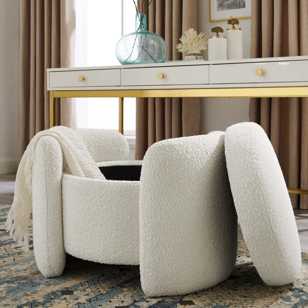 Ivory White Fabric Ottoman Accent Chair K884