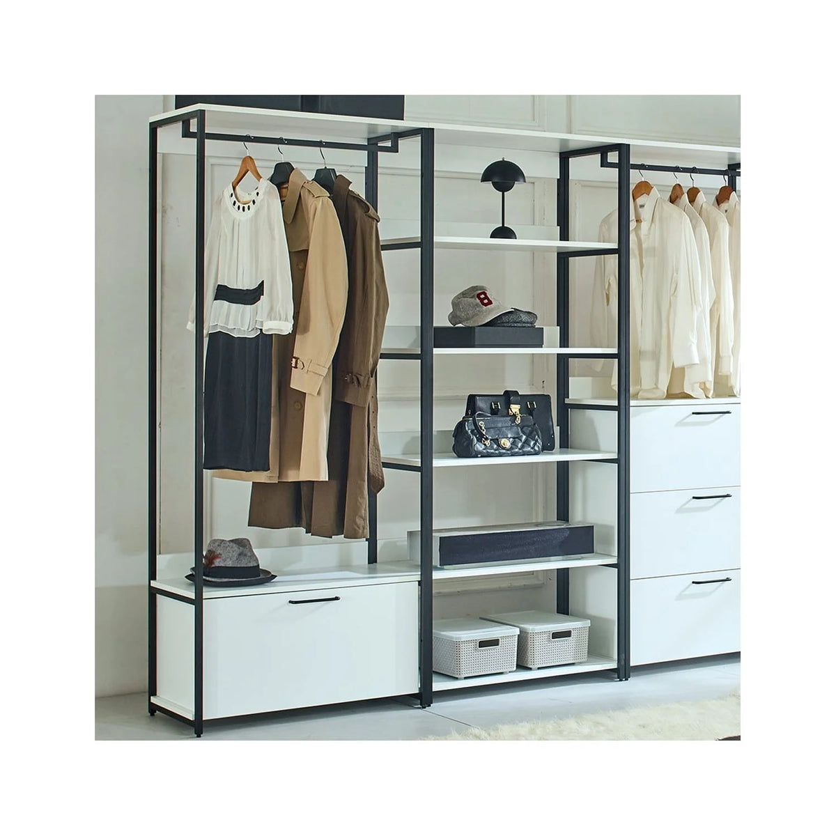 Wood and Metal Walk-in Closet with One Drawer Y33589