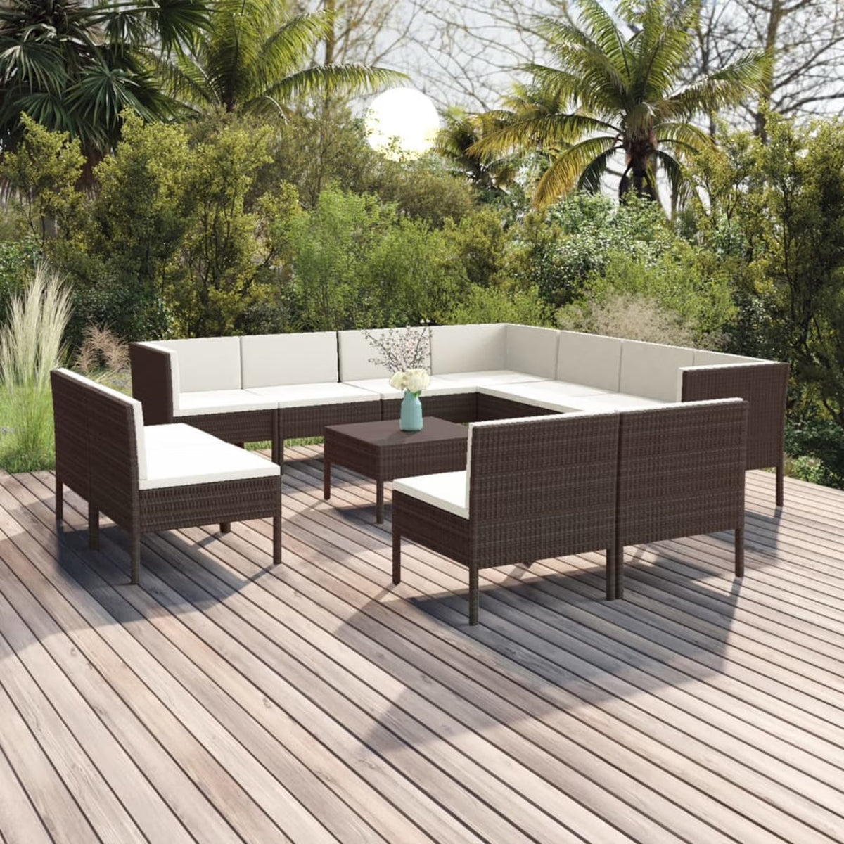 12 Piece Brown Poly Rattan Sectional Outdoor Furniture Set R96772