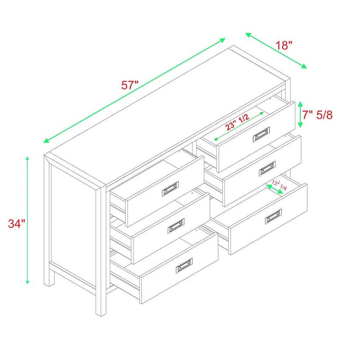 White 6-Drawer Solid Wood Dresser F488445