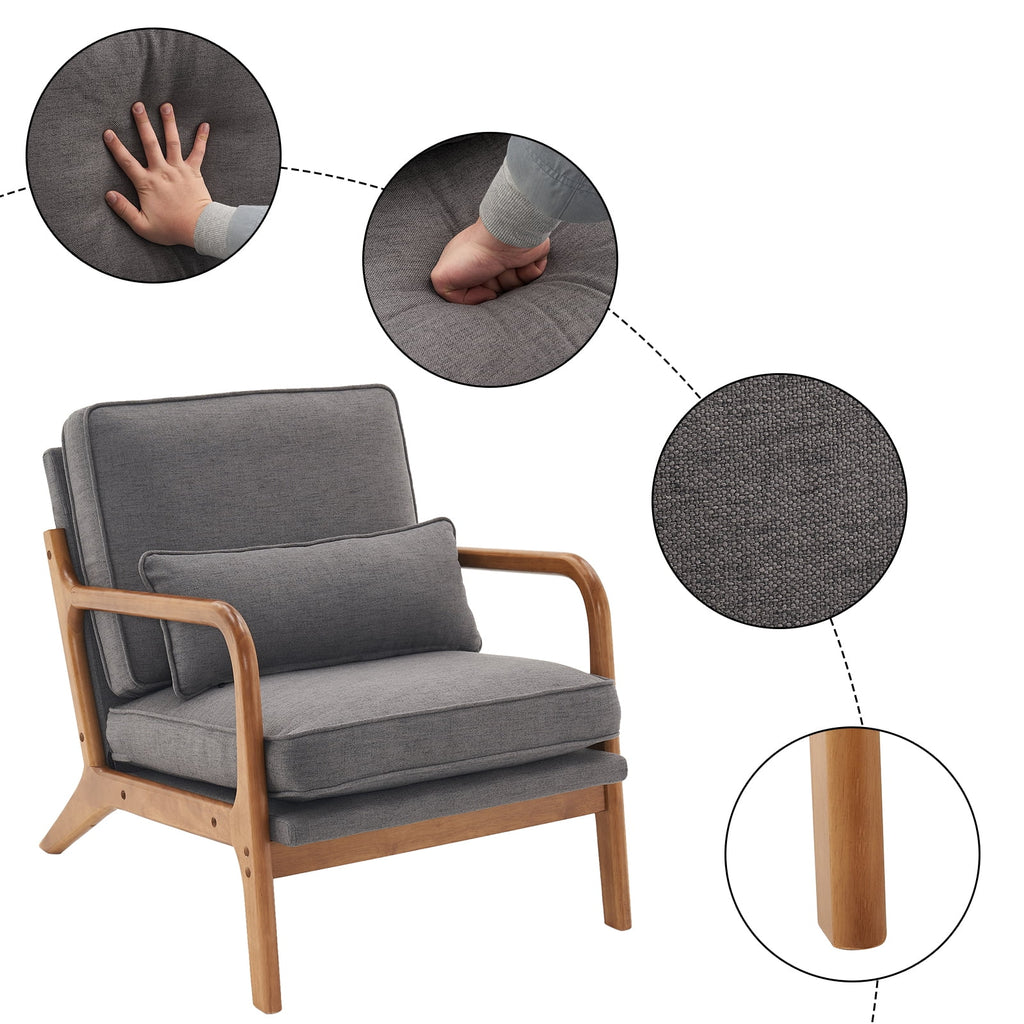 Fabric Single Sofa with Wood Legs (Gray) L7932