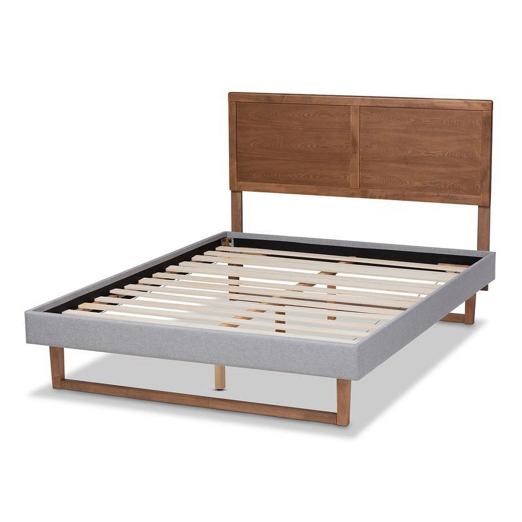 King Size Light Gray Upholstered Wood Platform Bed D97677
