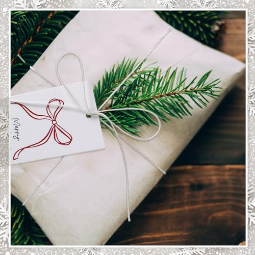 100 Pcs Red Bow Christmas Tags with String M14370