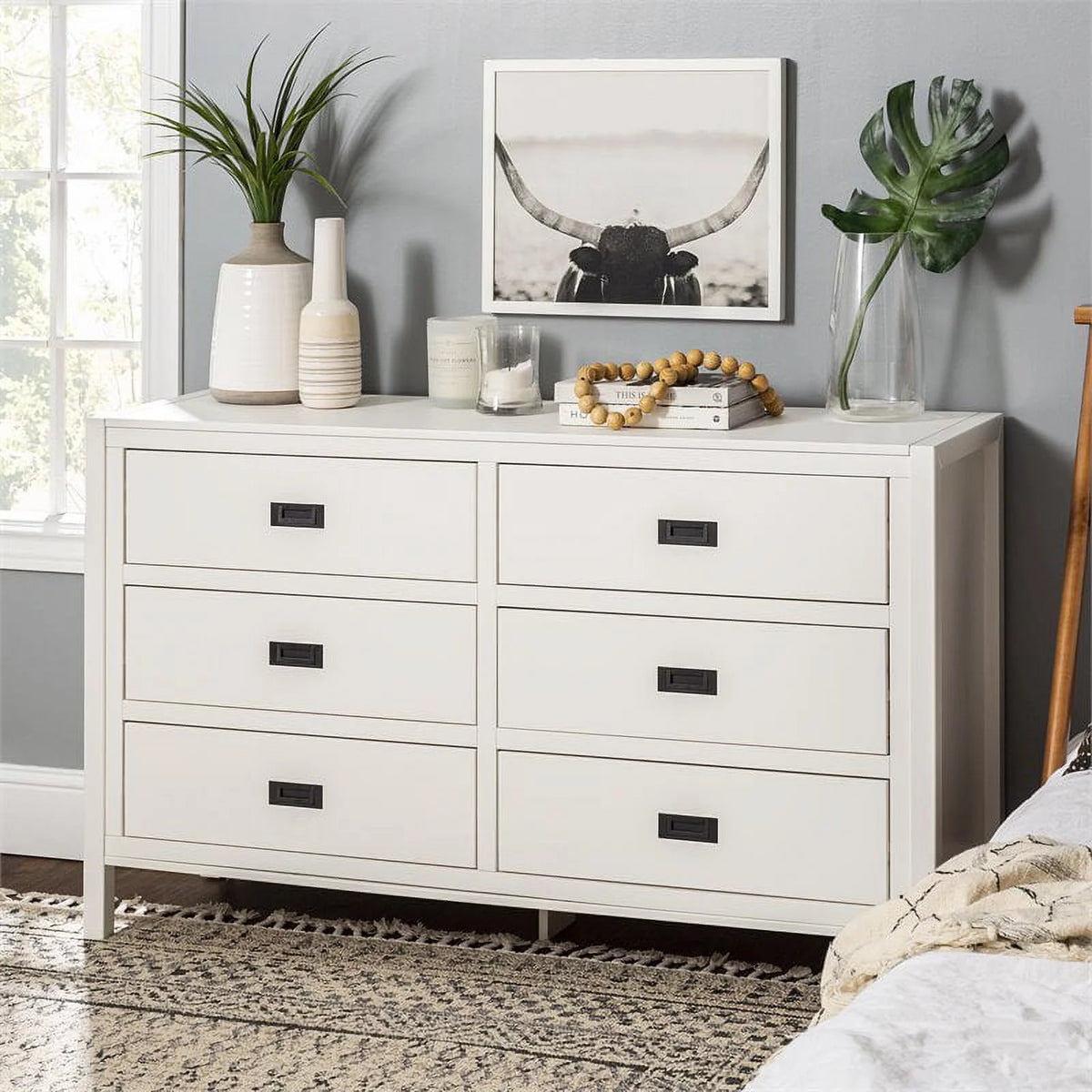 White 6-Drawer Solid Wood Dresser F488445