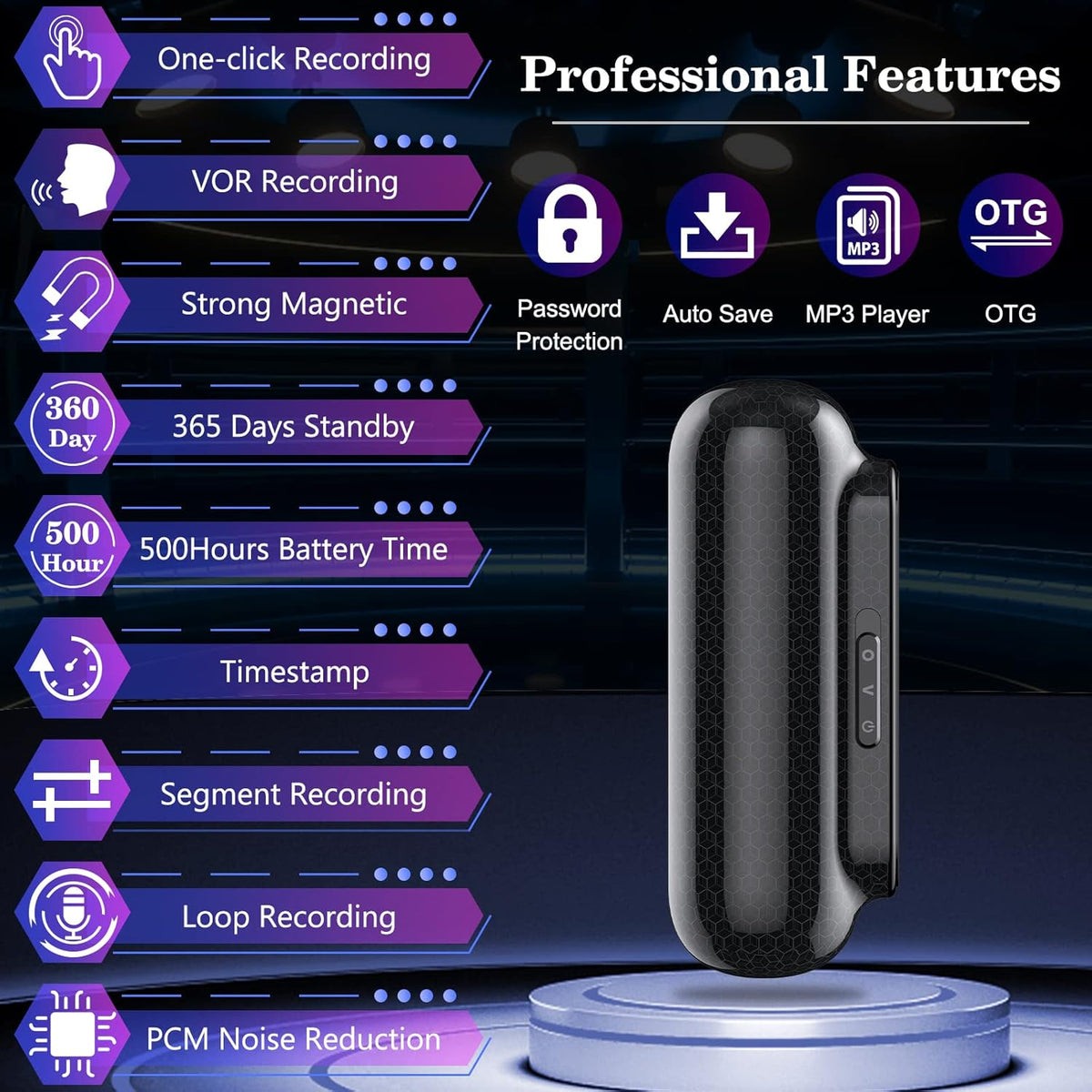 16GB Voice Activated Recorder, Magnetic, Portable Audio Recorder, Pack of 2 H77075