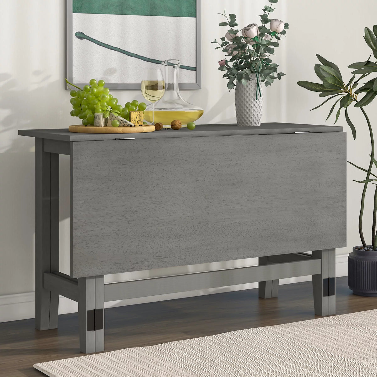 Gray Extendable Wood Dining Table with Drop Leaf B726