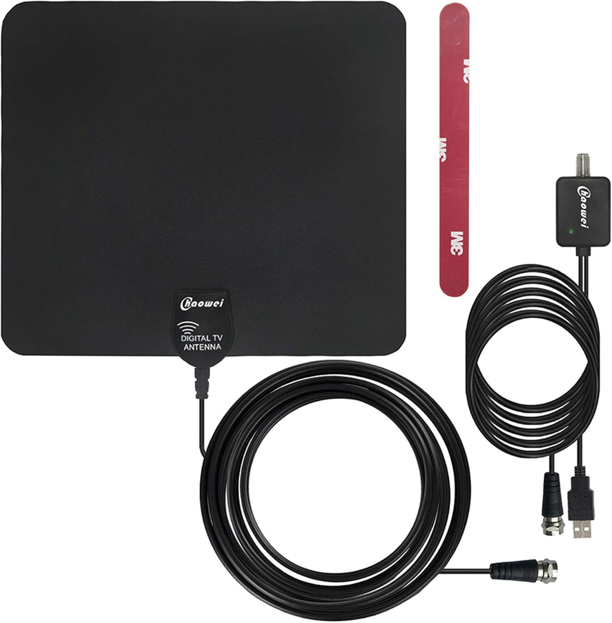 HD Digital TV Antenna with Built-in Signal Booster and 16.5 Feet Coaxial Cable, Pack of 2 E89815