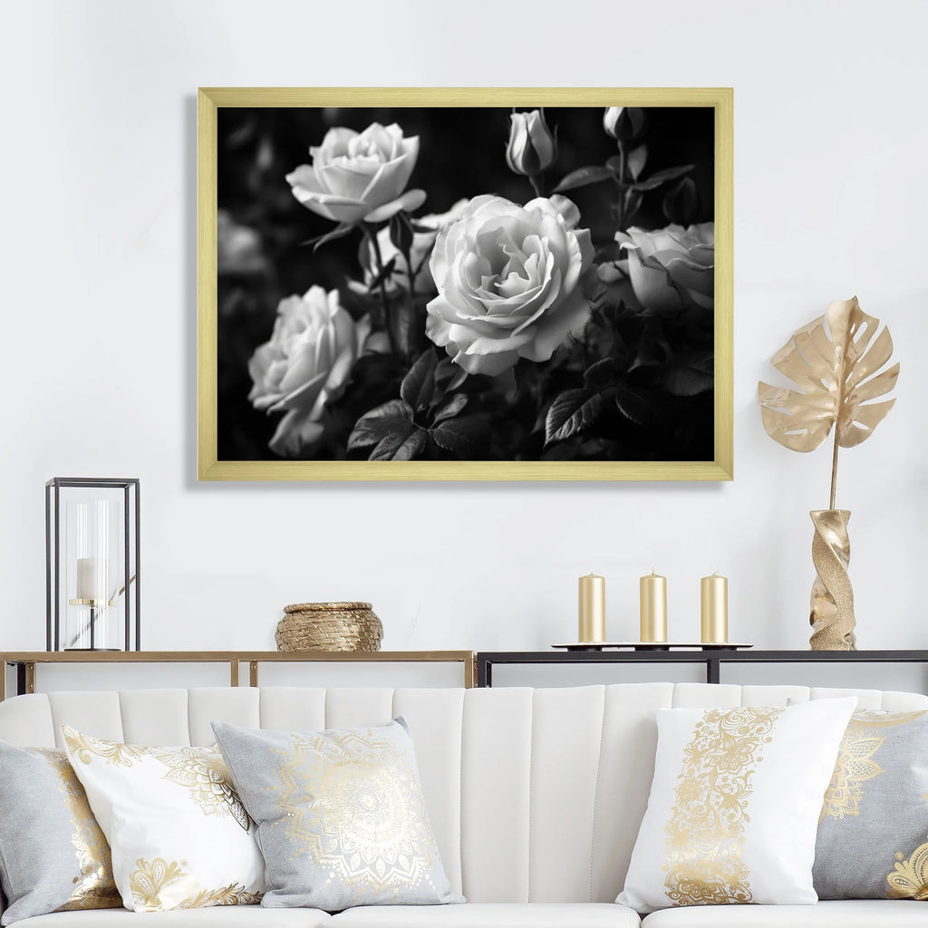 Grey Rose Framed Canvas Art Print 32 in. wide x 24 in. high F59806