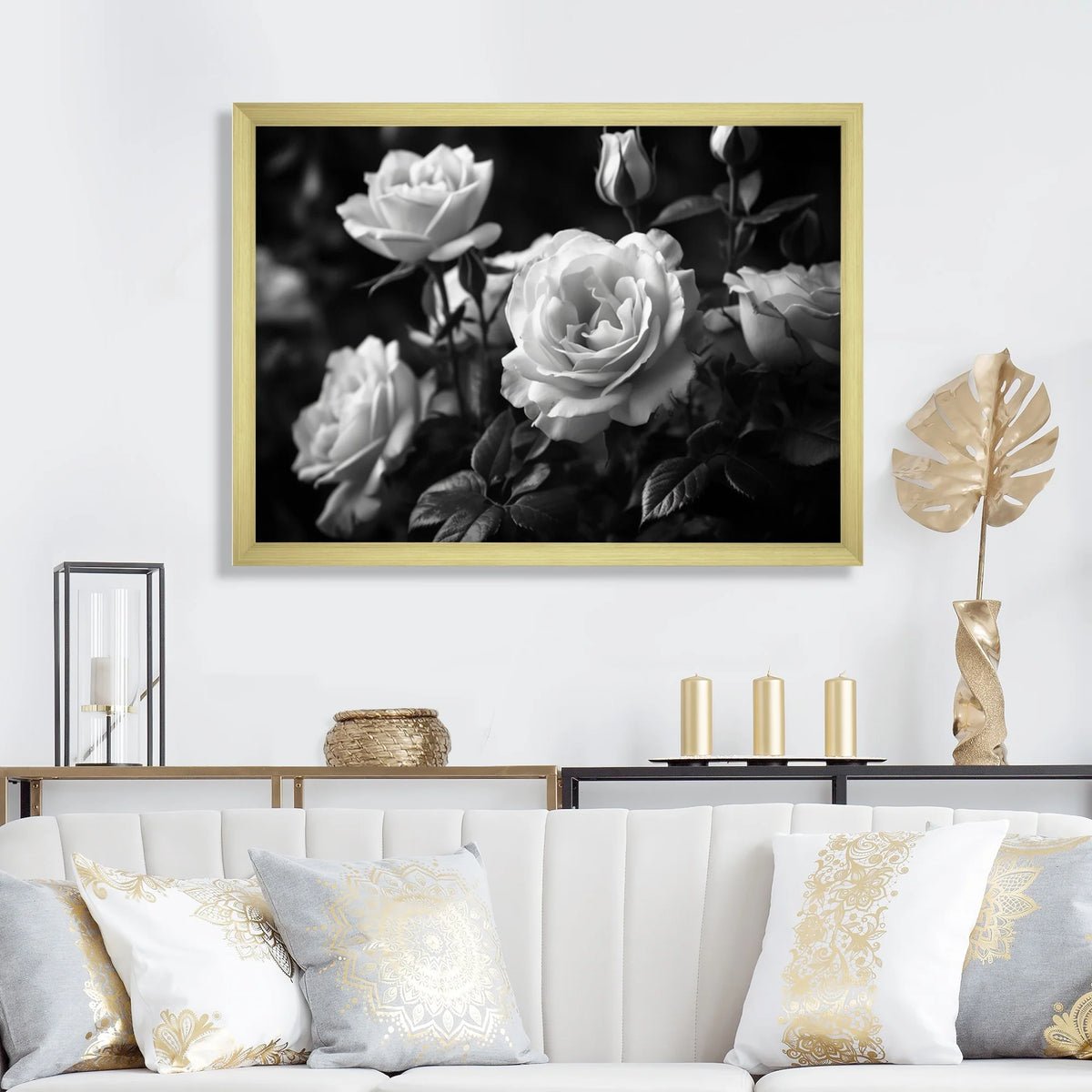 Grey Rose Framed Canvas Art Print 32 in. wide x 24 in. high F59806