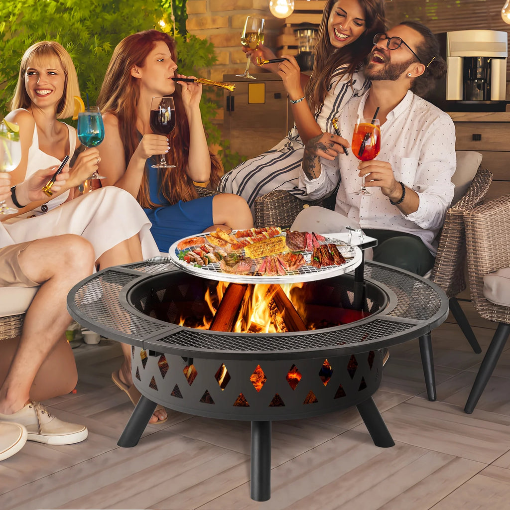 Black Wood Burning Fire Pit with Grill T209092