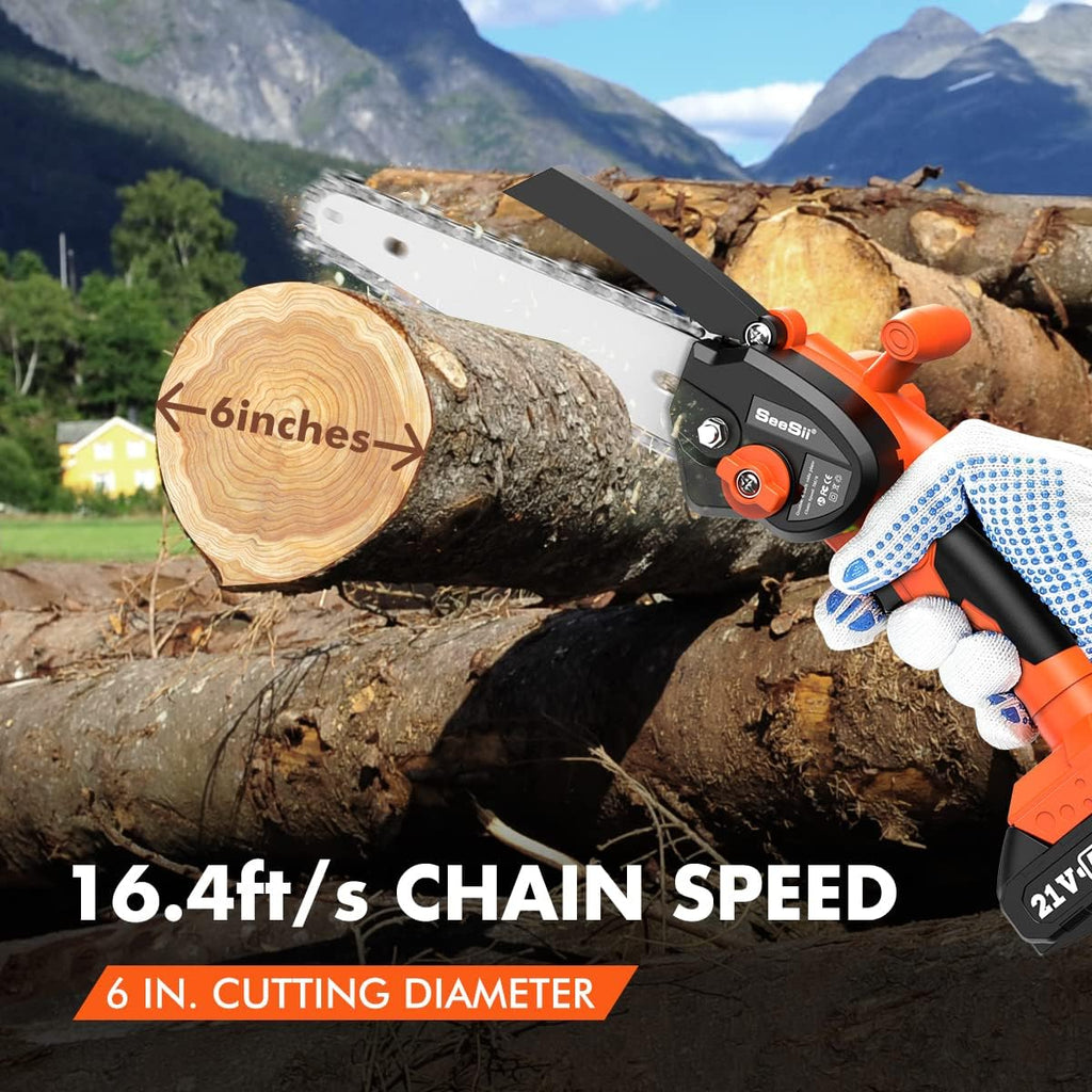 6" Mini Cordless Electric Chainsaw with Battery Indicator, Pack of 2 E9601