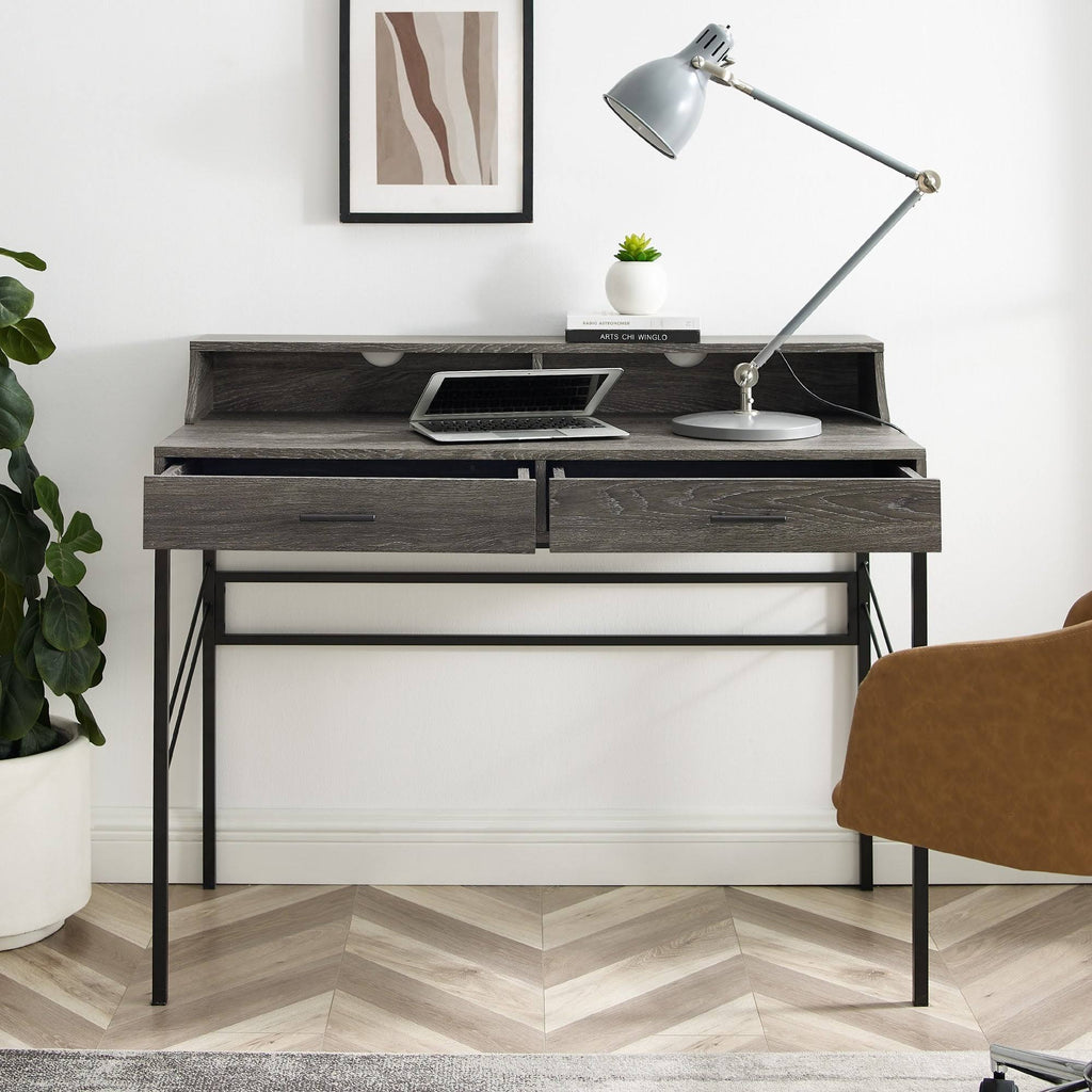 2-Drawer Desk and Hutch - Cerused Ash U66611